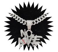 jtkhaweh Classic Hip Hop No Love Necklace Pendants For Men And Women Heart Broke Necklaces Iced Out Bling Chain Silvercubanchain