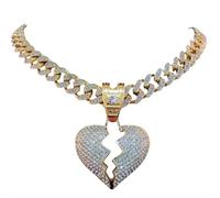 jtkhaweh Classic Men Hip Hop Chain Iced Out Heart Broke Pendant Necklace 13Mm Chain Hiphop Necklaces Goldcolor