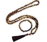 jtkhaweh Classic Natural Yellow Black Onyx Necklace Beaded Bracelet Men'S And Women'S Sets Nt-S0012