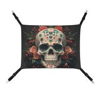 JTKLQBN 16.9 X 13 Inches Hanging Pet Hammock Amazing Skull and Bones Printed Bed Soft Pet Mat with Adjustable Straps Breathable Hanmock for Cats Ferret Small Dogs Rabbits