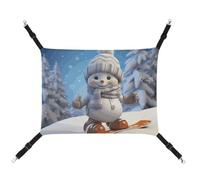 JTKLQBN 16.9 X 13 Inches Hanging Pet Hammock Cute Snowboard Snowman Printed Bed Soft Pet Mat with Adjustable Straps Breathable Hanmock for Cats Ferret Small Dogs Rabbits