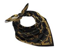 JTKLQBN 18"x18" Breathable Head Scarf Black And Gold Background Printed Headscarf Lightweight Square Scarf Women Scarves Bandanas Neckerchief, Black and Gold Background, 18"x18"