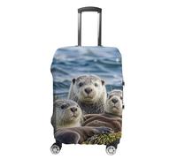 JTKLQBN Anti-Scratch Luggage Cover Sea Otter Family Printed Luggage Case Protector Washable Suitcase Covers Elastic Suitcase Protector for Size S (19-21 inches) Luggage, Sea Otter Family, Small
