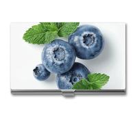 JTKLQBN Business Card Holder Blueberries And Mint Pocket Business Card Case Slim Portable Metal Business Card Organizer Name Card Holder Credit Card Organizer for Men Women , silver, One Size, Casual