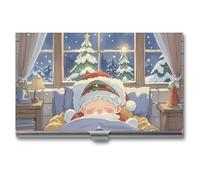 JTKLQBN Slim Metal Business Card Case Sleep A Lot Printed Name Card Holder Professional Business Card Organizer Christmas Card Holder for Men Women Business Personnel