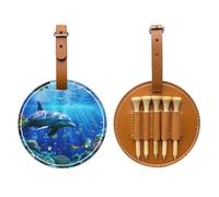 JTKREZ 3D Underwater World Fish dolphi Printed Golf Tee Holder PU Leather Golf Tees Bag for Golfer Men Women, Brown