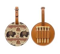 JTKREZ Bear Printed Golf Tee Holder PU Leather Golf Tees Bag for Golfer Men Women, Brown