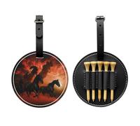 JTKREZ Black Horses Red Glowing Clouds Printed Golf Tee Holder PU Leather Golf Tees Bag for Golfer Men Women, Black