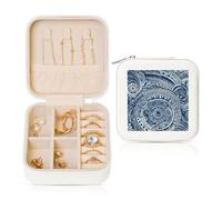 JTKREZ Blue Polynesian Maori Tribal Pattern Printed Leather Jewelry Box, White Square Jewelry Organizer for Earrings, Rings, Necklaces, Bracelets