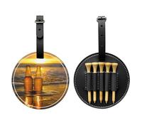 JTKREZ Bottles Beer Beach Sunset Time Printed Golf Tee Holder PU Leather Golf Tees Bag for Golfer Men Women, Black