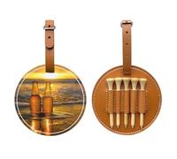 JTKREZ Bottles Beer Beach Sunset Time Printed Golf Tee Holder PU Leather Golf Tees Bag for Golfer Men Women, Brown