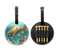 JTKREZ Colorful Fish Under The sea Printed Golf Tee Holder PU Leather Golf Tees Bag for Golfer Men Women, Black