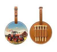 JTKREZ Company Farm Tractor Printed Golf Tee Holder PU Leather Golf Tees Bag for Golfer Men Women, Brown