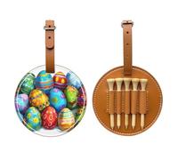 JTKREZ Festival Eggs Printed Golf Tee Holder PU Leather Golf Tees Bag for Golfer Men Women, Brown