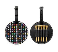 JTKREZ Glitter Rainbow Polka Dot Stripe Black and White 4 Printed Golf Tee Holder PU Leather Golf Tees Bag for Golfer Men Women, Black