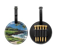 JTKREZ Hawaii Beach Golf Course Printed Golf Tee Holder PU Leather Golf Tees Bag for Golfer Men Women, Black