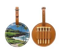 JTKREZ Hawaii Beach Golf Course Printed Golf Tee Holder PU Leather Golf Tees Bag for Golfer Men Women, Brown