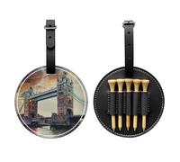 JTKREZ Historic Old Tower Bridge London Printed Golf Tee Holder PU Leather Golf Tees Bag for Golfer Men Women, Black