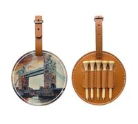 JTKREZ Historic Old Tower Bridge London Printed Golf Tee Holder PU Leather Golf Tees Bag for Golfer Men Women, Brown
