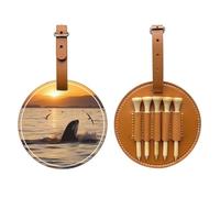 JTKREZ Killer Whale Under Sunset Printed Golf Tee Holder PU Leather Golf Tees Bag for Golfer Men Women, Brown