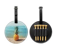 JTKREZ Pineapple by The Sea Printed Golf Tee Holder PU Leather Golf Tees Bag for Golfer Men Women, Black