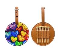JTKREZ Rainbow Colored Gay Pride Hearts Printed Golf Tee Holder PU Leather Golf Tees Bag for Golfer Men Women, Brown