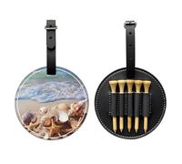 JTKREZ Shells on The Beach Printed Golf Tee Holder PU Leather Golf Tees Bag for Golfer Men Women, Black