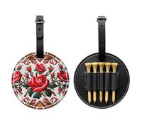 JTKREZ Ukrainian Embroidery Style Rose Printed Golf Tee Holder PU Leather Golf Tees Bag for Golfer Men Women, Black