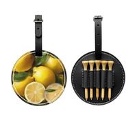 JTKREZ Yellow Lemon Printed Golf Tee Holder PU Leather Golf Tees Bag for Golfer Men Women, Black