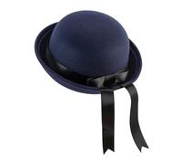 JTKSSCS Bowler Hat Round Dome Fedora Hats Women Girls Elegant College Style Bow Flutter Belt Party Bowler Hat Uniform Caps Accessories(Navy black)