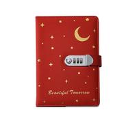 JTKSSCS Diary With Lock A5 Retro Star Password Notebook With Lock Diary Creative Student Account Book(Red)