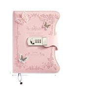 JTKSSCS Diary With Lock Literary Girl Heart Butterfly Password Lock Notebook Girls Secret Diary With Pendant PU Exquisite Student Notepad Office Book(Pink-Rose Garden)