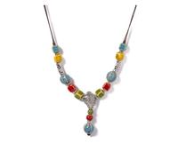 JTKSSCS Ethnic Style Necklaces Ceramic Beaded Necklace Adjustable Vintage Ethnic Jewelry Silver-plate Fish Pendant Accessories