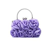 JTKSSCS Flower Clutch Bag Gorgeous And Elegant Pure Color Rose Flower Satin Clip Women's Handbag Evening With Dress Dinner Party Bridal Bag(PURPLE)
