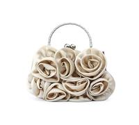 JTKSSCS Flower Clutch Bag Gorgeous And Elegant Pure Color Rose Flower Satin Clip Women's Handbag Evening With Dress Dinner Party Bridal Bag(APRICOT)
