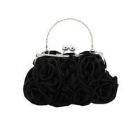 JTKSSCS Flower Clutch Bag Gorgeous And Elegant Pure Color Rose Flower Satin Clip Women's Handbag Evening With Dress Dinner Party Bridal Bag(Black)