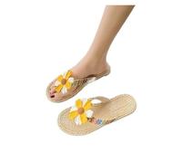 JTKSSCS Sandals For Women Outside Shoes For Women Flowers Sandals On Beach Flat Slippers Stylish Summer Slides(Yellow1,40-41)
