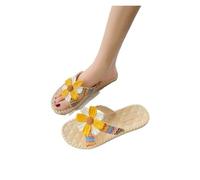 JTKSSCS Sandals For Women Outside Shoes For Women Flowers Sandals On Beach Flat Slippers Stylish Summer Slides(Yellow,38-39)