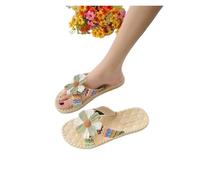 JTKSSCS Sandals For Women Outside Shoes For Women Flowers Sandals On Beach Flat Slippers Stylish Summer Slides(Green,36-37)