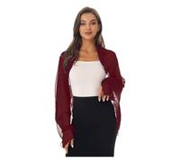 JTKSSCS Short Cardigans For Women Womens Chiffon Shrug Long Sleeve Sun Protection Tops Open Front Chiffon Shawls Wraps Bolero(Burgundy)
