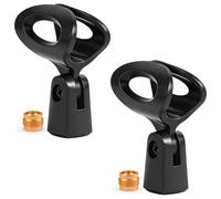 JTLAU Adjustable Microphone Clip for Stand, Universal Mic Clip for Wired Handheld Microphones, Includes Screw Adapters 5/8" Male to 3/8" Female, Black, 2 Pack
