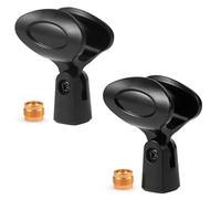 JTLAU Adjustable Microphone Clip for Stand, Universal Mic Clip for Wireless Handheld Microphones, Includes Screw Adapters 5/8" Male to 3/8" Female, Black, 2 Pack