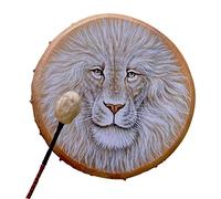 JTLB Shaman Drum, Lion Pattern Handcrafted Wood Percussion Instrument with Drumstick for Music Lovers