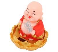 JTLB Solar Powered Nodding Maitreya Buddha Statue Car Ornament, Shake Head Toy for Wealth and Fortune, Perfect Decoration for Car Dashboard (Red)