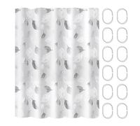 JTMKYO 1 Pc Shower Curtain with Leaf Print, 12 Pcs Rings, Bathroom Wet & Dry Separation, Waterproof & Moldproof, Multi-functional Privacy Curtain, Washable, Size 180*200cm, White