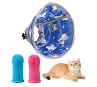 JTMKYO 1 Piece Cat Collar And 2 Piece Pet Toothbrushes, Cat Anti-Licking Protective Cover, Anti-Bite Head Cover, Silicone Toothbrush, Pet Cleaning Tool.