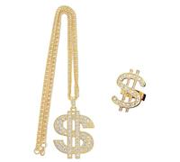 JTMKYO 1 Piece Dollar Necklace, 1 Piece Ring, Dollar Sign Necklace and Ring Set, Hip Hop Gold Chain, Clown Pendant, Cash Symbol Charm, Gold Chain, Rapper Jewelry Accessories.