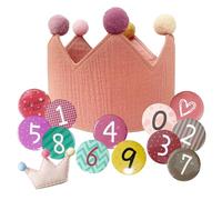 JTMKYO 1 Piece of Birthday Crown Hat with Numbers 0 to 9 Badges, 1 Hairpin, Fabric Plain Muslin, Boys/Girls' Birthday Celebration Hat, Children's Party Decorations (Pink)