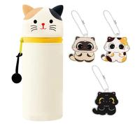 JTMKYO 1 Piece of Cat Pencil Bag, 3 Pieces of Animal-Shaped Pendant, Personalized Creative Stationery Barrel, Cute Cartoon Pendant, Study Utensils, Book Packaging Accessories.