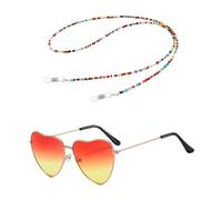 JTMKYO 1 Piece Of Love Sunglasses And 1 Piece Of Colored Glasses Chain, Retro Metal Glasses, Stylish Sunglasses, Beaded Glasses Lanyards, Glasses Accessories.